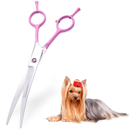 LovinPet 7.5"Zurdos/Diestros Mascota Curvada Tijera para Perros/Punta Roma De Seguridad Cizalla para Perros De Aseo para Perros Y Gatos (Uso Fácil)