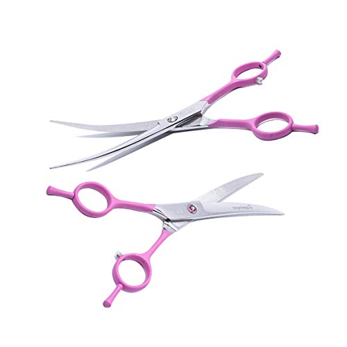 LovinPet 7.5"Zurdos/Diestros Mascota Curvada Tijera para Perros/Punta Roma De Seguridad Cizalla para Perros De Aseo para Perros Y Gatos (Uso Fácil)