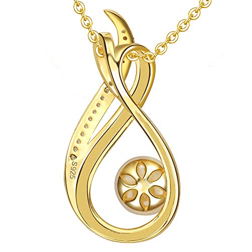 LOVORDS Collar Mujer Grabado Plata de Ley 925 Colgante Infinito Perla Cultivada Blanca de Agua Dulce 8mm Regalo Madre Mamá Esposa Novia Abuela Hija