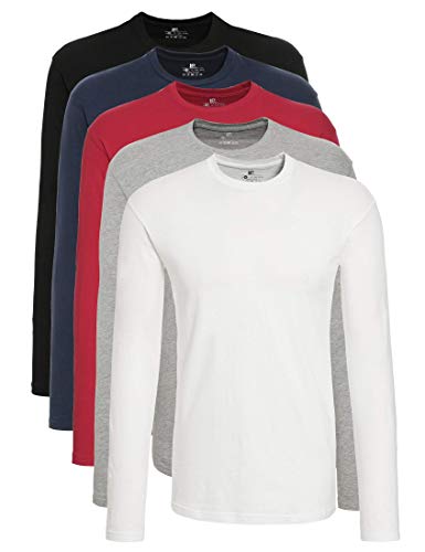 Lower East Camiseta de manga larga Hombre, Pack de 5, Multicolor (Weiß/Schwarz/Grau/Anthrazit/Rot), L(DE)