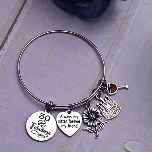 LParkin - Pulsera extensible para 30 o 40 cumpleaños, regalo para hermanas de Sister Always My Sister Foerver My Friend Fabulous Live Laugh Love Cake M