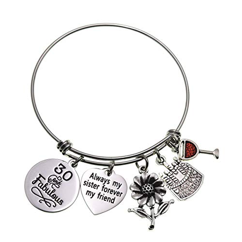 LParkin - Pulsera extensible para 30 o 40 cumpleaños, regalo para hermanas de Sister Always My Sister Foerver My Friend Fabulous Live Laugh Love Cake M
