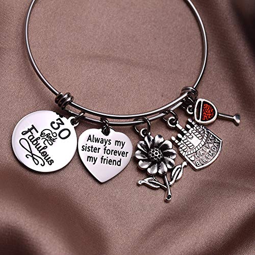LParkin - Pulsera extensible para 30 o 40 cumpleaños, regalo para hermanas de Sister Always My Sister Foerver My Friend Fabulous Live Laugh Love Cake M