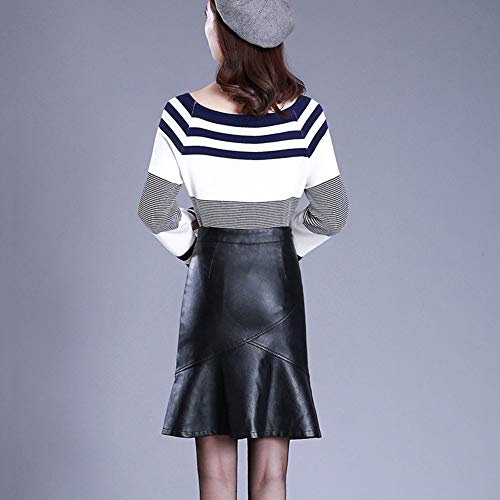 LPATTERN Falda de Piel Sintética con Cremallera Plisada para Mujer Midi Falda de Cuero Tubo con Cintura Alta, Negro, 4XL/46