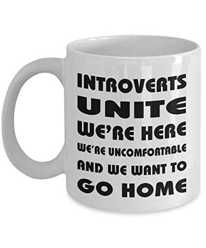 Lplpol Introverts Unite was Here - Taza de café con texto en inglés"For Her Funny Birthday", color blanco