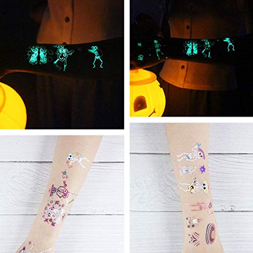 LQH 24 Hojas de Transferencia niños de Agua Etiqueta engomada del Tatuaje de Halloween Luminoso Que Brillan en la Oscuridad Temporal del Tatuaje falsifican