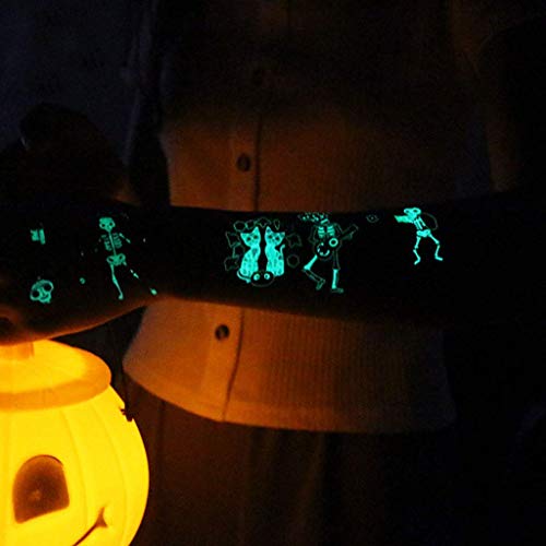 LQH 24 Hojas de Transferencia niños de Agua Etiqueta engomada del Tatuaje de Halloween Luminoso Que Brillan en la Oscuridad Temporal del Tatuaje falsifican
