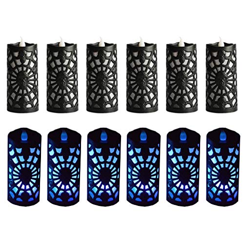 LQH Candelitas de Halloween sin Llama sin Aroma Telaraña cráneo Luces LED Negro (Color : Orange)