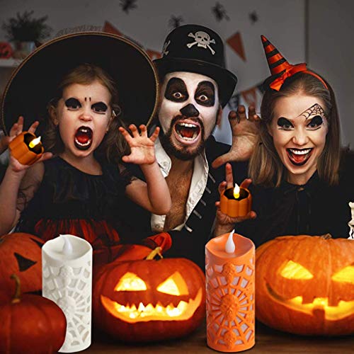 LQH Candelitas de Halloween sin Llama sin Aroma Telaraña cráneo Luces LED Negro (Color : Orange)