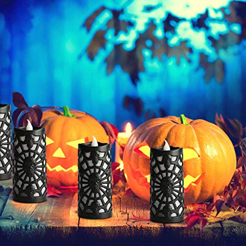 LQH Candelitas de Halloween sin Llama sin Aroma Telaraña cráneo Luces LED Negro (Color : Orange)