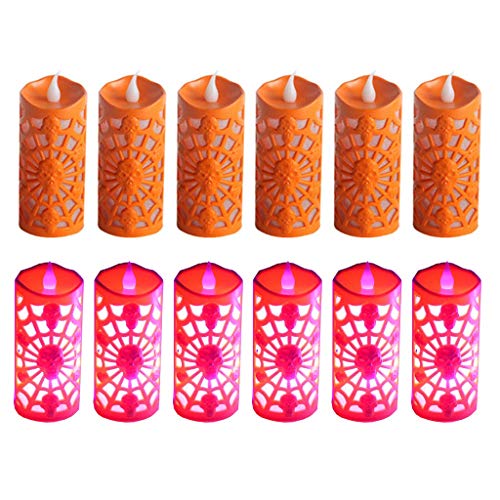 LQH Candelitas de Halloween sin Llama sin Aroma Telaraña cráneo Luces LED Negro (Color : Orange)