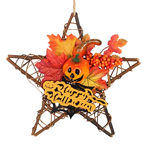 LQH Madera decoración de Halloween de la Guirnalda de la Hoja de la Calabaza del rectángulo de la Estrella Fuera de la Florida (Size : B)