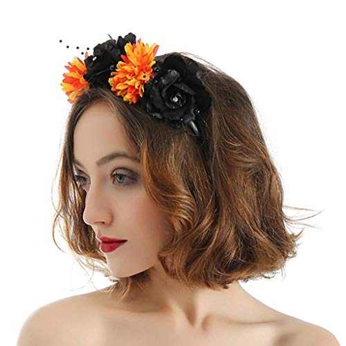 LQH Pelo de Halloween del aro Multicolor Flor de araña de Cosplay Cinta roja (Color : Orange)
