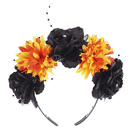 LQH Pelo de Halloween del aro Multicolor Flor de araña de Cosplay Cinta roja (Color : Orange)