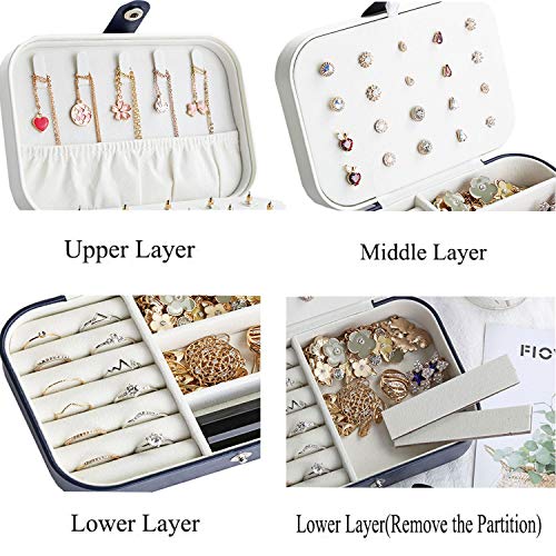 Lrikas Pequeña Joyero Viaje Decorativas Cajas para Joyas Jewelry Organizer para Mujer 16 .5 x 11.5 x 5.5 cm (Azul Oscuro)