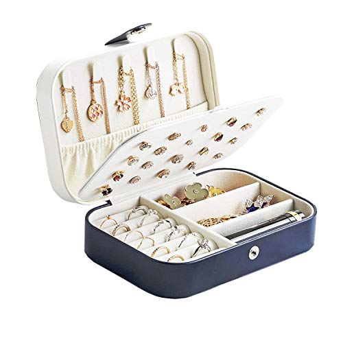 Lrikas Pequeña Joyero Viaje Decorativas Cajas para Joyas Jewelry Organizer para Mujer 16 .5 x 11.5 x 5.5 cm (Azul Oscuro)