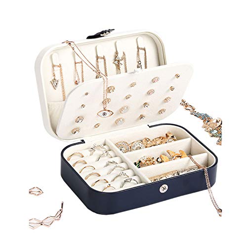 Lrikas Pequeña Joyero Viaje Decorativas Cajas para Joyas Jewelry Organizer para Mujer 16 .5 x 11.5 x 5.5 cm (Azul Oscuro)