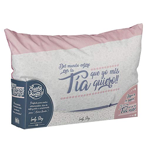 LS LOVELY STORY REGALA HISTORIAS BONITAS COJÍN con Mensaje - del Mundo Entero Eres LA TÍA Que YO MÁS Quiero -Contiene Relleno DE COJIN Y Caja EXPOSITORA