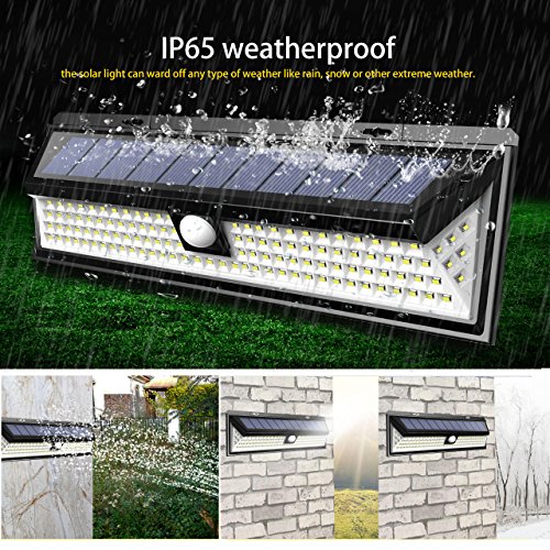 LTPAG Lamparas Solares LED Exterior, 118 LED Foco LED Solar con Sensor de Movimiento, 3 Modos Luces Solares Jardin Exterior IP65 Impermeable Farolas Luz de Caminos Iluminación de Patio y Terraza