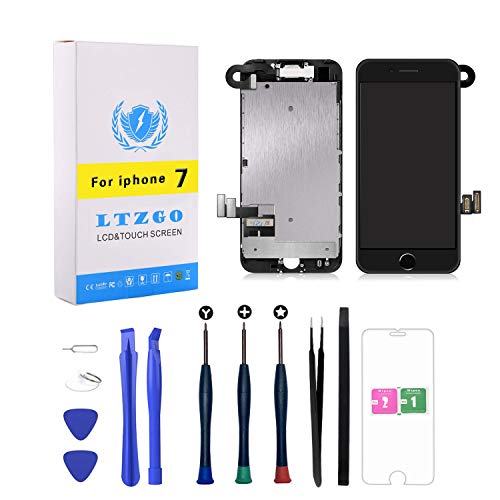 LTZGO Pantalla LCD Táctil Compatible con iPhone 7 Negro con Altavoz con Sensor de Proximidad, Cámara Frontal, Herramientas y Protector de Pantalla Negro