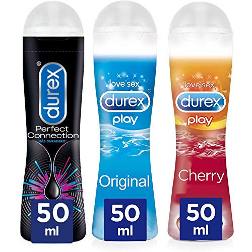 Lubricantes Sexuales 3 Unidades | Durex Original + Cherry + Perfect Connection | Gel Lubricante Sexual de Durex en Pack | Durex Lubricantes Triplo