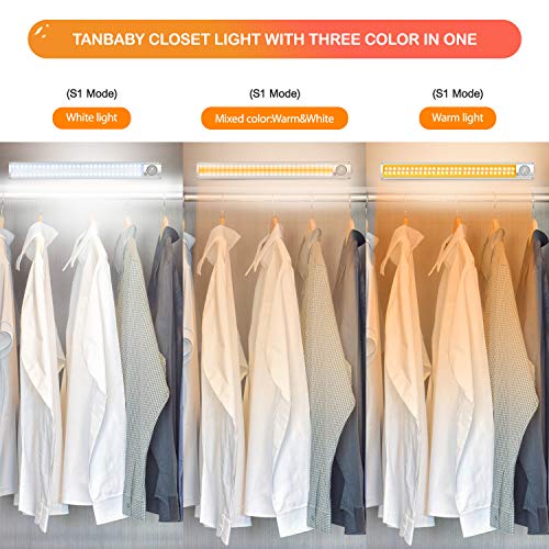 Luces de armario,120 LED Luz de armario USB recargable Lámpara de noche para armario con detector de movimiento Tira adhesiva magnética,Luz nocturna 4 modos(EN/Sensor día-noche/Sensor día/Atenuación)