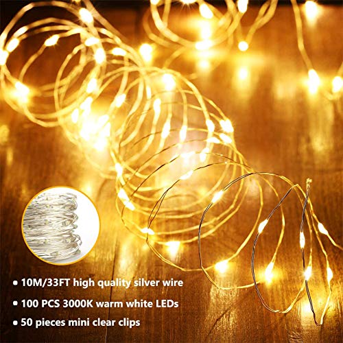 Luces de Cadena DazSpirit LED Photo Clip Para Habitación, USB y Batería 100 LED 10M con 50 Decoraciones de Clip de Plástico Transparente para Interiores, Hogar, Bodas, Dormitorios