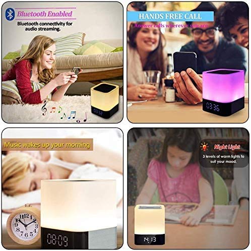 Luces nocturnas Altavoz Bluetooth, lámpara de Noche Smart Touch,Luz de Noche Multicolor RGB Regulable,Sensor táctil Lámpara de cabecera con Reloj Despertador, Regalos para Niños Adolescentes