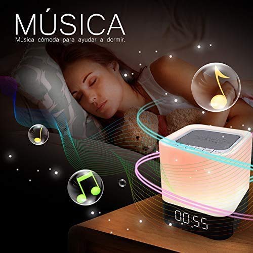 Luces nocturnas Altavoz Bluetooth, lámpara de Noche Smart Touch,Luz de Noche Multicolor RGB Regulable,Sensor táctil Lámpara de cabecera con Reloj Despertador, Regalos para Niños Adolescentes