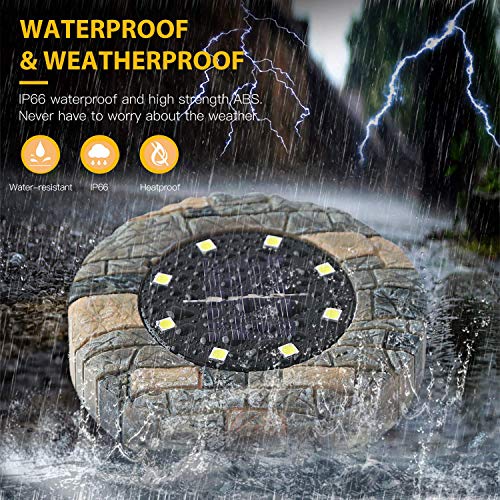 Luces solares al aire libre, Jorft 8 Pack 8 LED con energía solar IP66 Lámparas de tierra a prueba de agua Iluminación de paisaje para césped Camino Cubierta Estanque Jardín Uso Blanco cálido