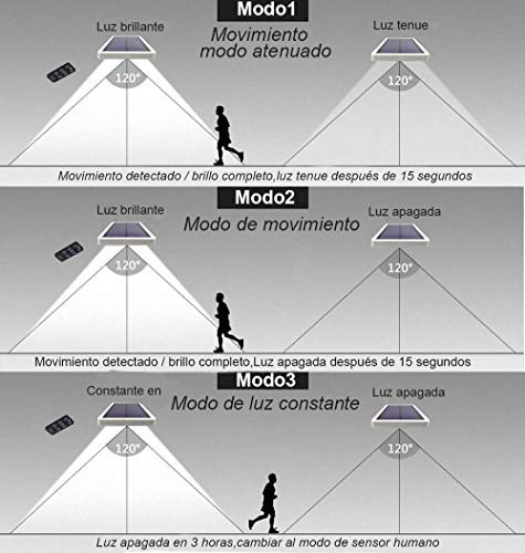 Luces solares al aire libre, Super brillante 48 LEDs, IP65 impermeable con control remoto, luces solares del sensor de movimiento con 3 modos para el jardín, camino, entrada (2PACK)