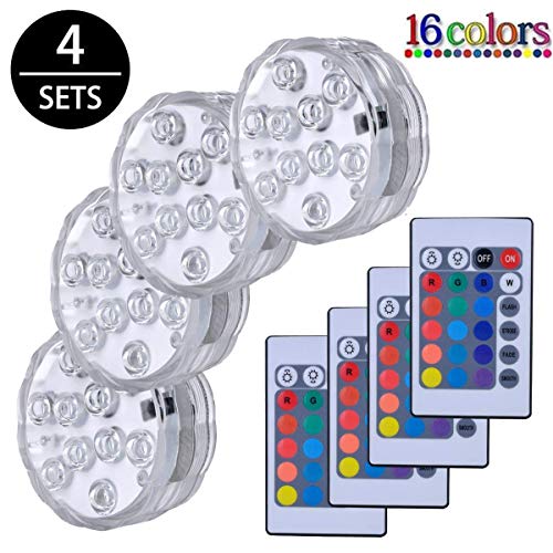 Luces Sumergibles,4PCS Piscina Luz LED Impermeable,Control Remoto Bajo El Agua Luz para Decoración Acuario,Estanque,Bodas,Fiesta Jardín Etc,Decoloración Colorida,Luces Decorativas
