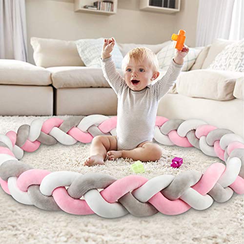 Luchild Trenza Protector de Cuna, 300cm Parachoques, Protector Cuna Chichonera para Proteger Bebe y Decorar la Cuna
