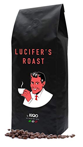 LUCIFER'S ROAST Espresso de KIQO de Italia - 1kg café extremadamente fuerte - bajo en ácido - 100% Robusta - tostado a mano en lotes pequeños (grano de café, 1000g)