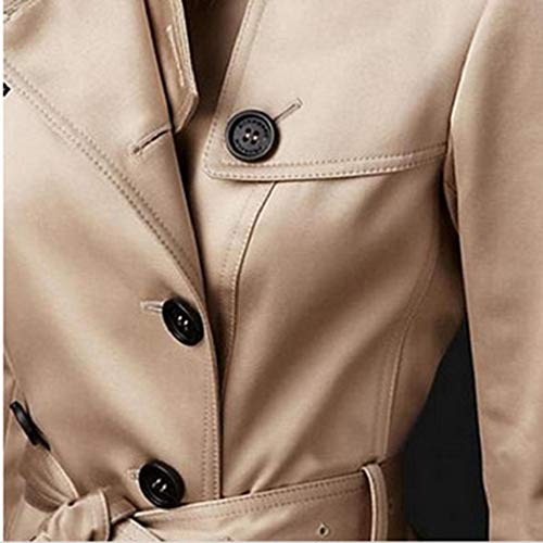 LUCKYCAT Abrigo Trench Mujer Chaqueta Solapa Manga Larga Doble Botones Coat Jacket (Caqui, Grande)