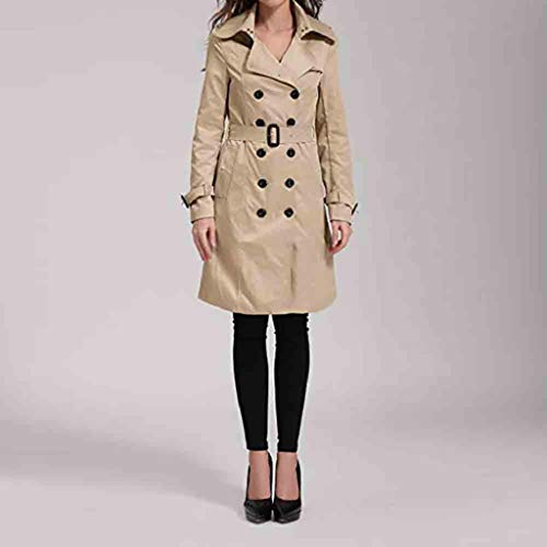 LUCKYCAT Abrigo Trench Mujer Chaqueta Solapa Manga Larga Doble Botones Coat Jacket (Caqui, Grande)
