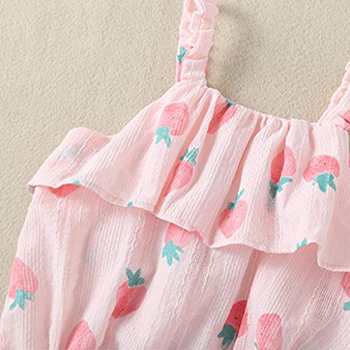 Luckycat Body Infantil para bebés recién Nacidos con Volantes Mamelucos sin Mangas Mono Trajes Ropa Bebe Peleles Patrón de Fresa Monos + Sombrero para Recien Nacido Niña Niño 0-18 Meses Ropa Verano
