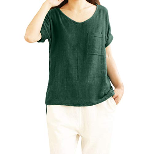 Luckycat Camisetas Mangas Corta Mujer Camisa De Lino Top Casual De Mujer Blusa Suelta Solida Mujer Manga Corta Camiseta Ropa Casual De Mujer Blusas Tops para Mujer Camiseta Mujeres Tops