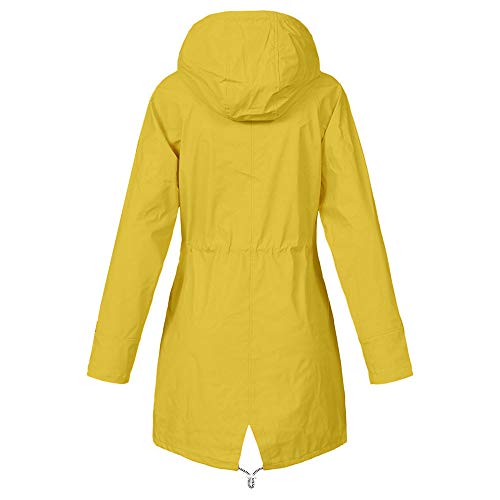 LUCKYCAT Chaqueta para Lluvia sólida para Mujer Chaquetas para Exterior Chubasquero Impermeable Impermeable a Prueba de Viento (Amarillo, Medio)