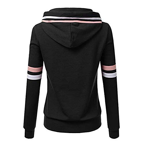 LUCKYCAT Sudadera de Rayas para Mujer Blusa de Manga Larga Sudadera con Capucha y Bolsillo Pullover Tops Camisa (Negro, Grande)