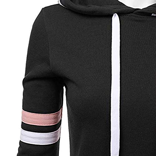 LUCKYCAT Sudadera de Rayas para Mujer Blusa de Manga Larga Sudadera con Capucha y Bolsillo Pullover Tops Camisa (Negro, Grande)