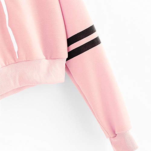 Luckycat Sudaderas con capucha Rayas en la Manga Sudaderas Cortas Adolescentes Chicas Niña