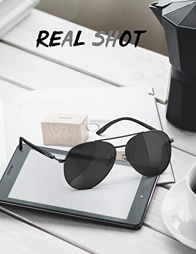 LUENX - Gafas de sol polarizadas para hombre, con protección UV 400, 60 mm Negro 13-negro L