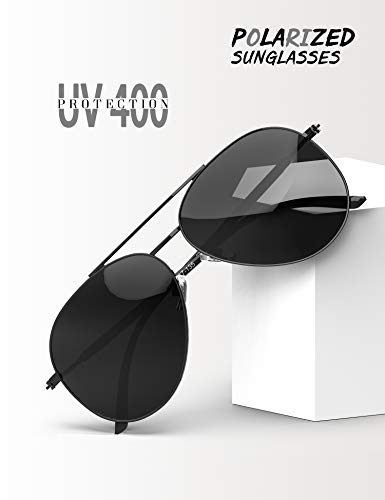 LUENX - Gafas de sol polarizadas para hombre, con protección UV 400, 60 mm Negro 13-negro L