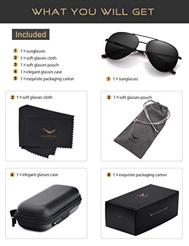 LUENX - Gafas de sol polarizadas para hombre, con protección UV 400, 60 mm Negro 13-negro L
