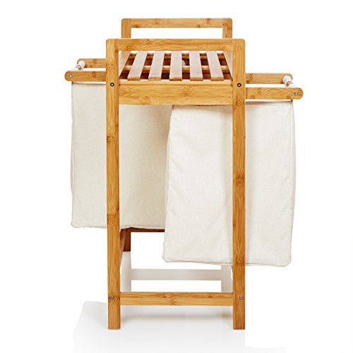 Lumaland cesto para ropa en bambú, con 2 compartimientos extraibles, ca. 73 x 64 x 33 cm
