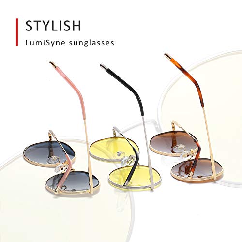 LumiSyne Mujer Retro Gafas de sol Redondas Metálico de estilo,Lentes de color y Gafas de Marco Completo,Accesorios de moda para Fotografía Callejera y Viajes
