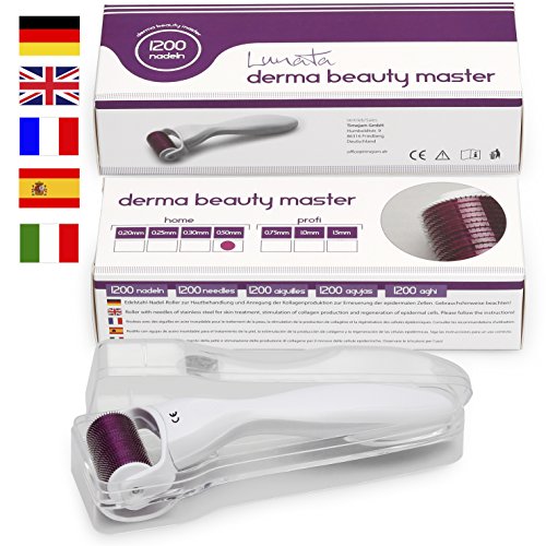 Lunata (Upgrade 2019) Dermaroller 0,5mm (1200 agujas de acero inoxidable), Derma Roller, Dispositivo Médico Clase I, con Marcado CE