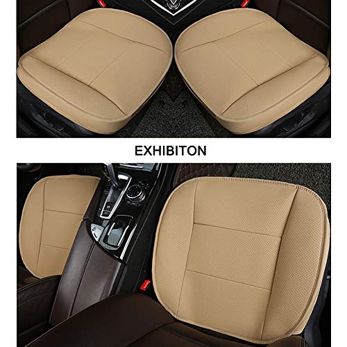 LUOLLOVE Fundas Coche Asientos Universales, Interior Coche Fundas Asientos Coche Delantero Súper Suave Cómodo,Protectors Asientos Coche de Cuero de la PU (2 Piezas Beige)