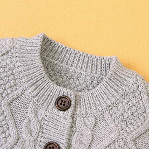 LUONE Mameluco del bebé, bebé Hecho Punto del Mono del Mameluco del bebé de la Bola de Pelo de algodón Cap Baby Onesies Hombres y de Mujeres de Mantener Caliente en otoño e Invierno,Gris,80cm